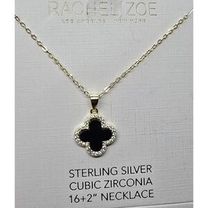 Rachel Zoe Onyx Clover Necklace – 18K Gold Plated